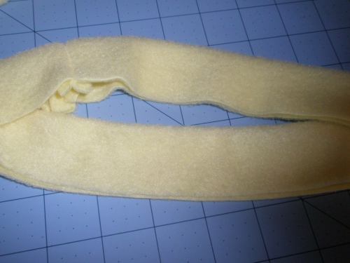 sew ends together of brim piece, right sides facing, to form loop